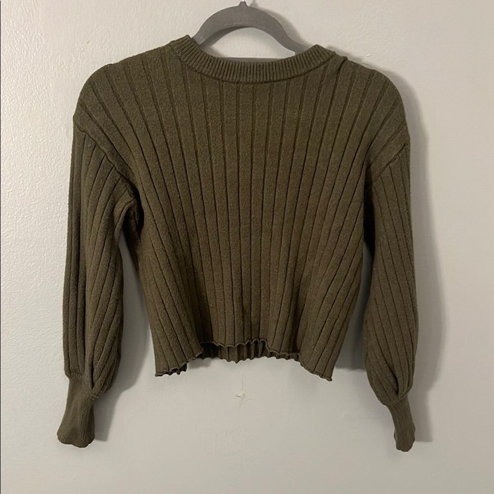 Olive Green Ribbed Women's Sweater